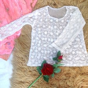 Sheer Flower embroidery shirt